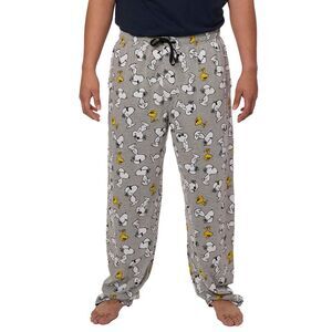 New Men's Peanuts Snoopy Pajama Pants Lounge Wear Woodstock Gray